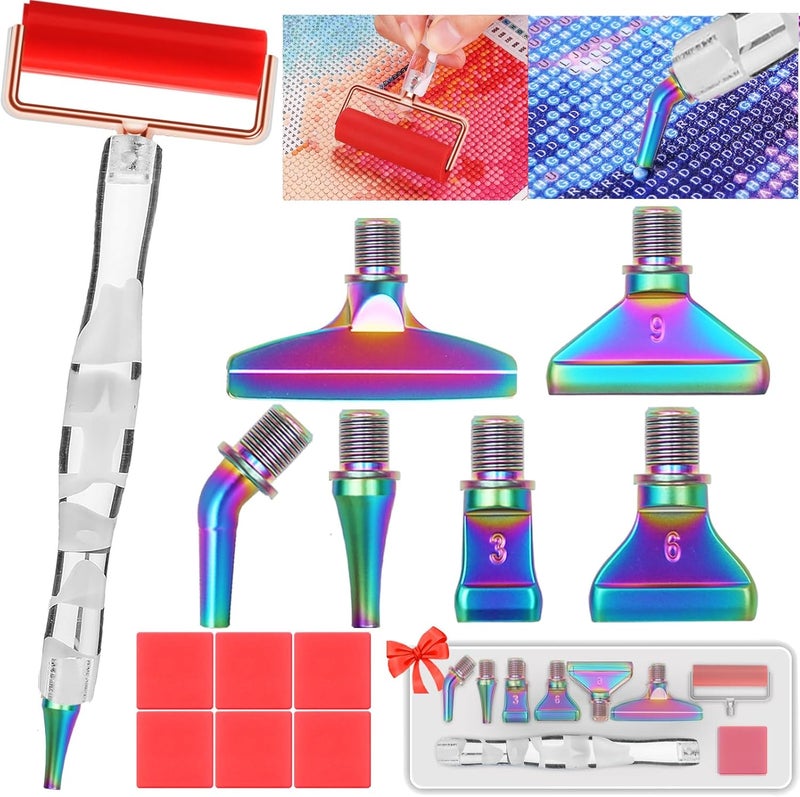 Heyseri 14PCS Diamond Painting Pen Accessories Tools Set, Exquisite Stainless Steel Metal Pen Tips,Ergonomic Diamond Art Pen and 6 Painting Glue Clay,Comfort Grip and Faster Drilling (White Rainbow) - Image 1